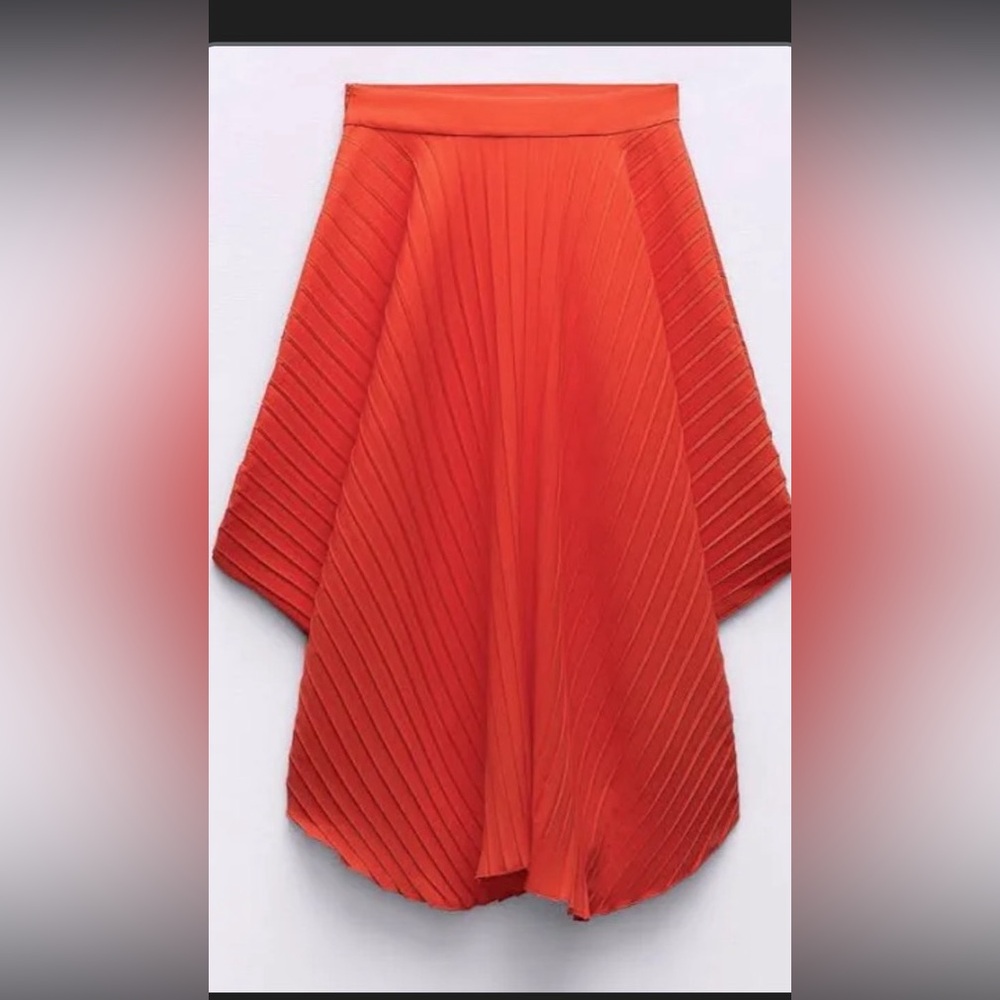 Zara Orange Pleated Skirt